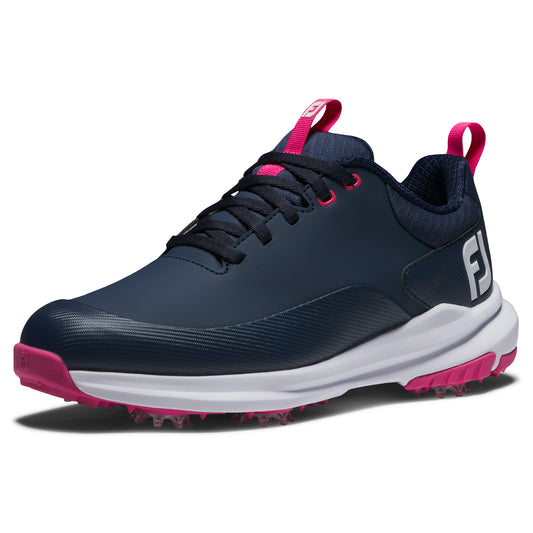 FootJoy Ladies Waterproof Wide Fit Tour Rival Golf Shoe in Navy & Pink with SoftSpikes