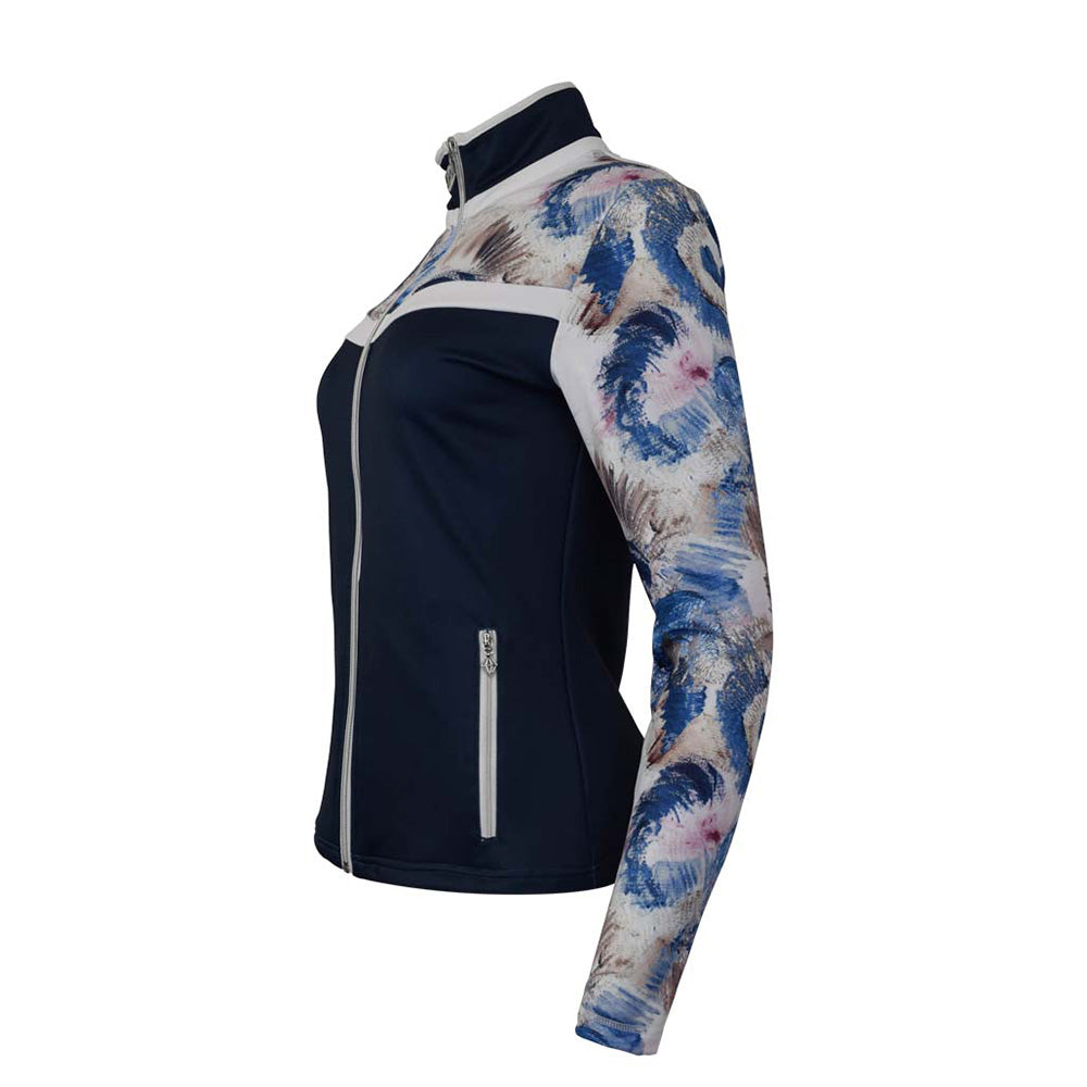 Pure Golf Ladies Patterned Full Zip Mid-Layer in Navy Canvas