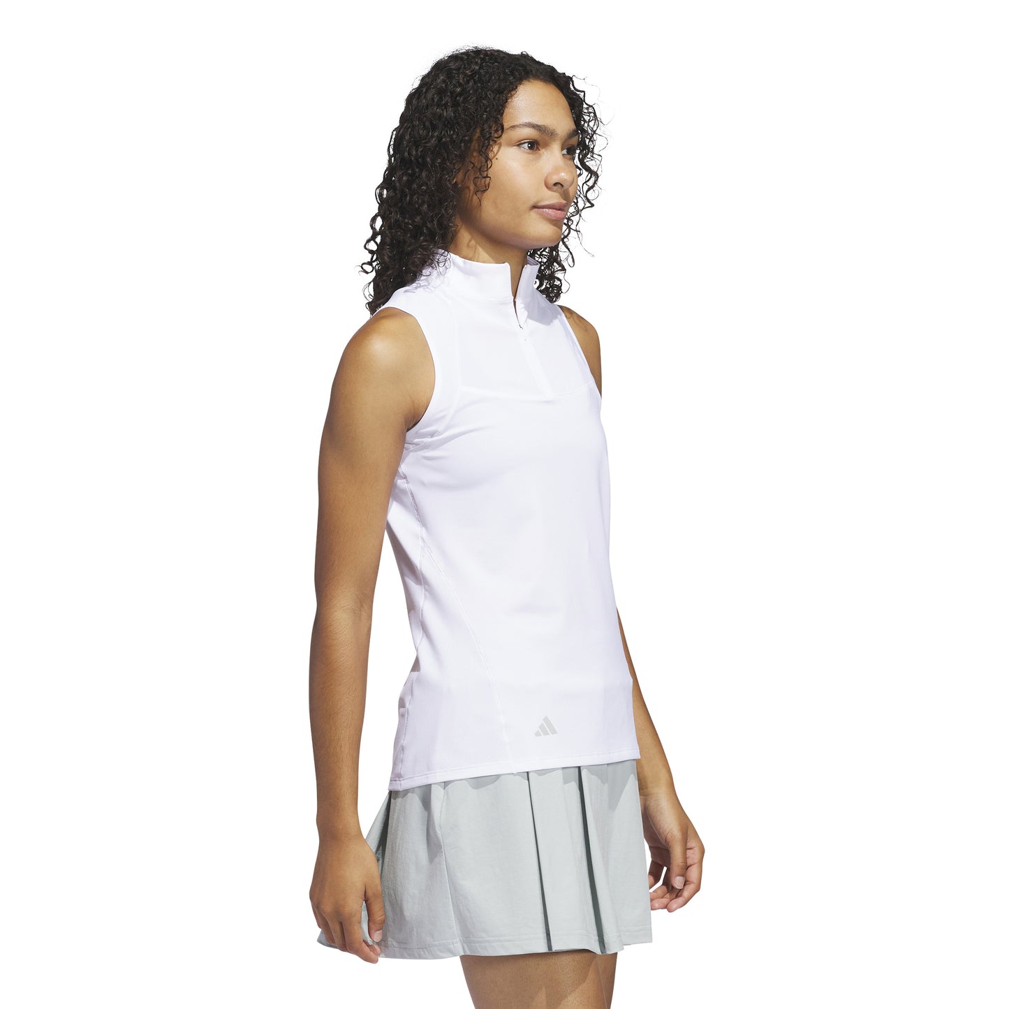 adidas Golf Ladies Sleeveless Zip-Neck Polo with Mesh-like Panels