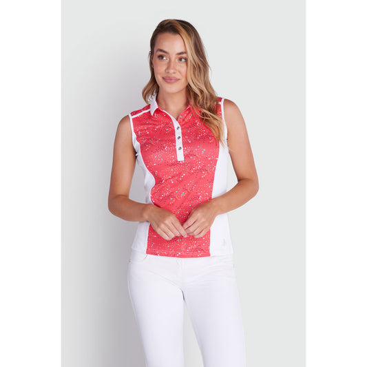 Green Lamb Ladies Sleeveless Polo with SPF30+ in Strawberry Diamonds Print