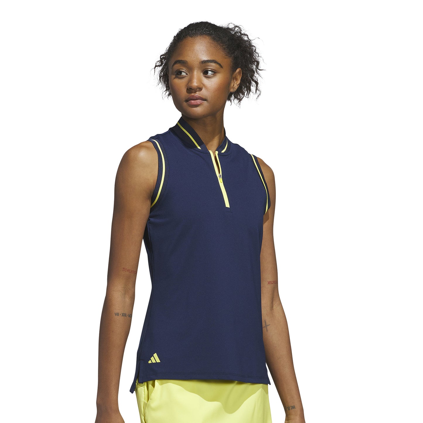 adidas Golf Ladies Navy Zip-Neck Polo with Contrast Stripe Detailing