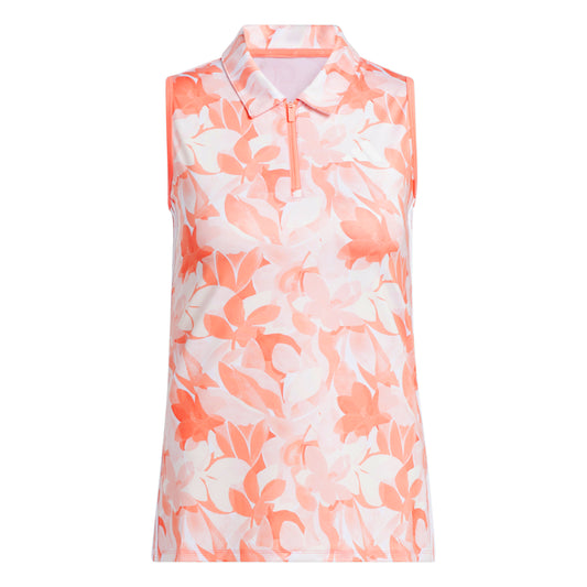 adidas Ladies Floral Sleeveless Polo with 3-Stripes Design in Coral Fusion