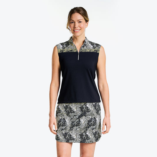 Nivo Ladies Sleeveless Polo With Speckled Print in Black