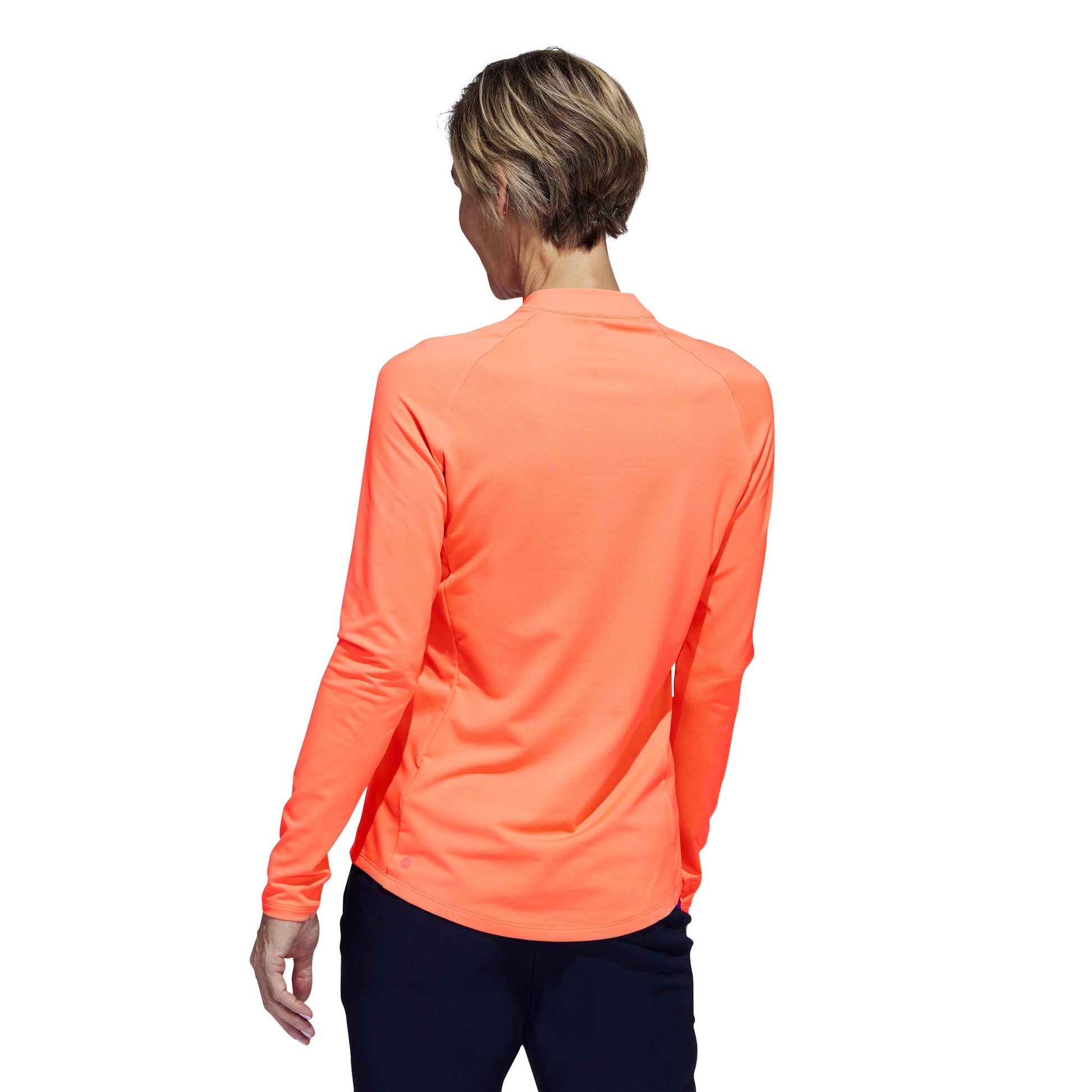 adidas Ladies Long Sleeve Zip-Neck Golf Top in Coral Fusion - Last One XL Only Left