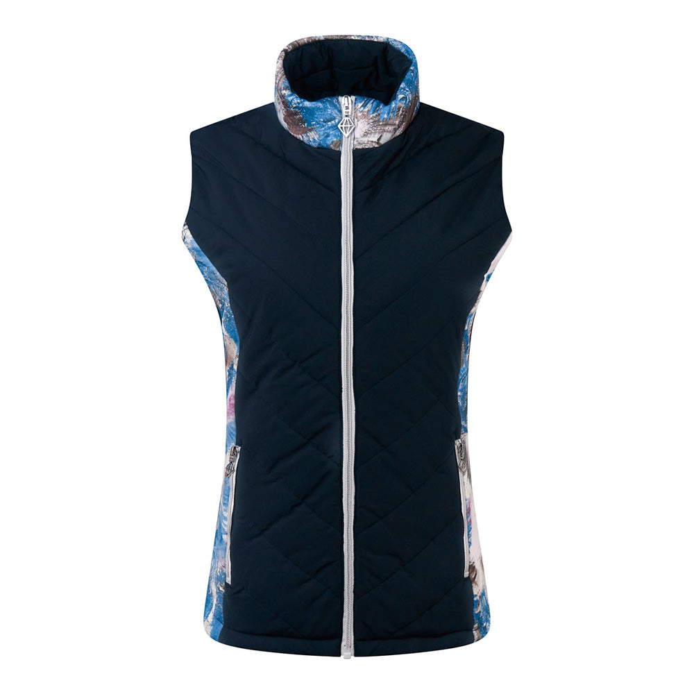 Pure Golf Ladies Patterned Gilet in Navy and Stone Canvas Print