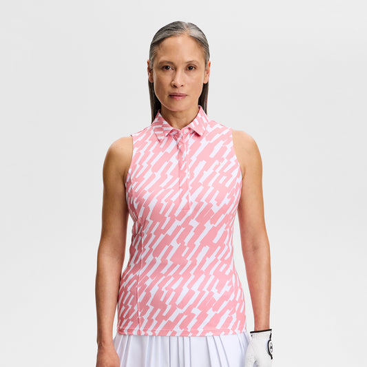 J.Lindeberg Ladies Printed Sleeveless Polo for Lightweight Performance with Standout Style