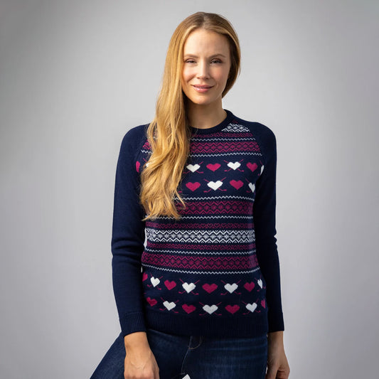 Glenmuir Ladies Merino Blend Festive Fairisle Sweater in Navy