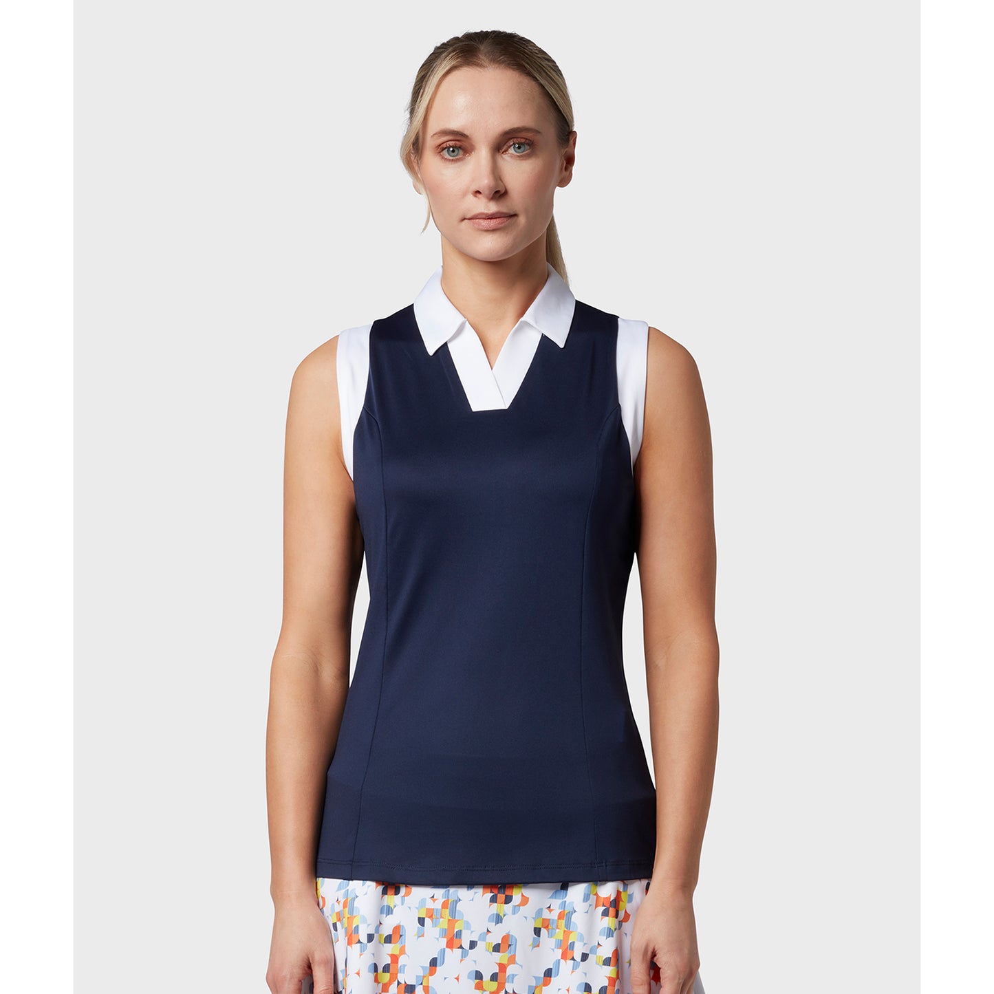 Callaway Ladies Sleeveless Colour Block Polo Shirt in Peacoat Navy