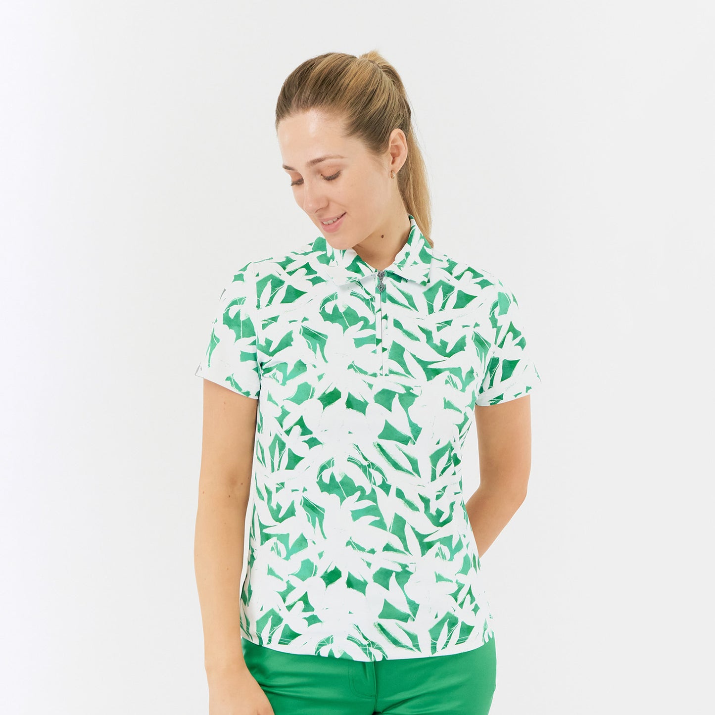 Pure Golf Ladies Short Sleeve Polo in Botanical Print