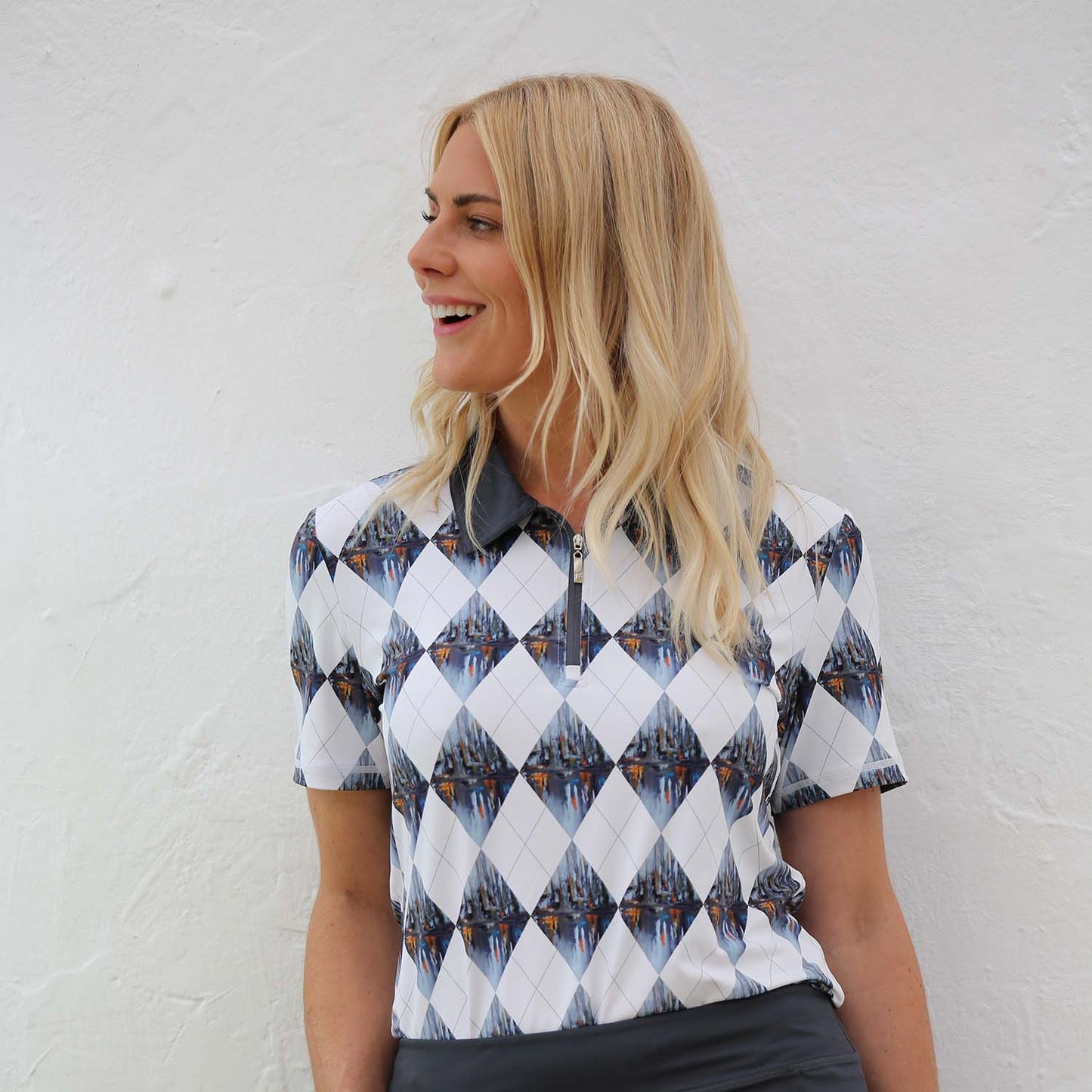 FAMARA Ladies Short Sleeve Polo Shirt in Docklands Print - Last One Small Only Left