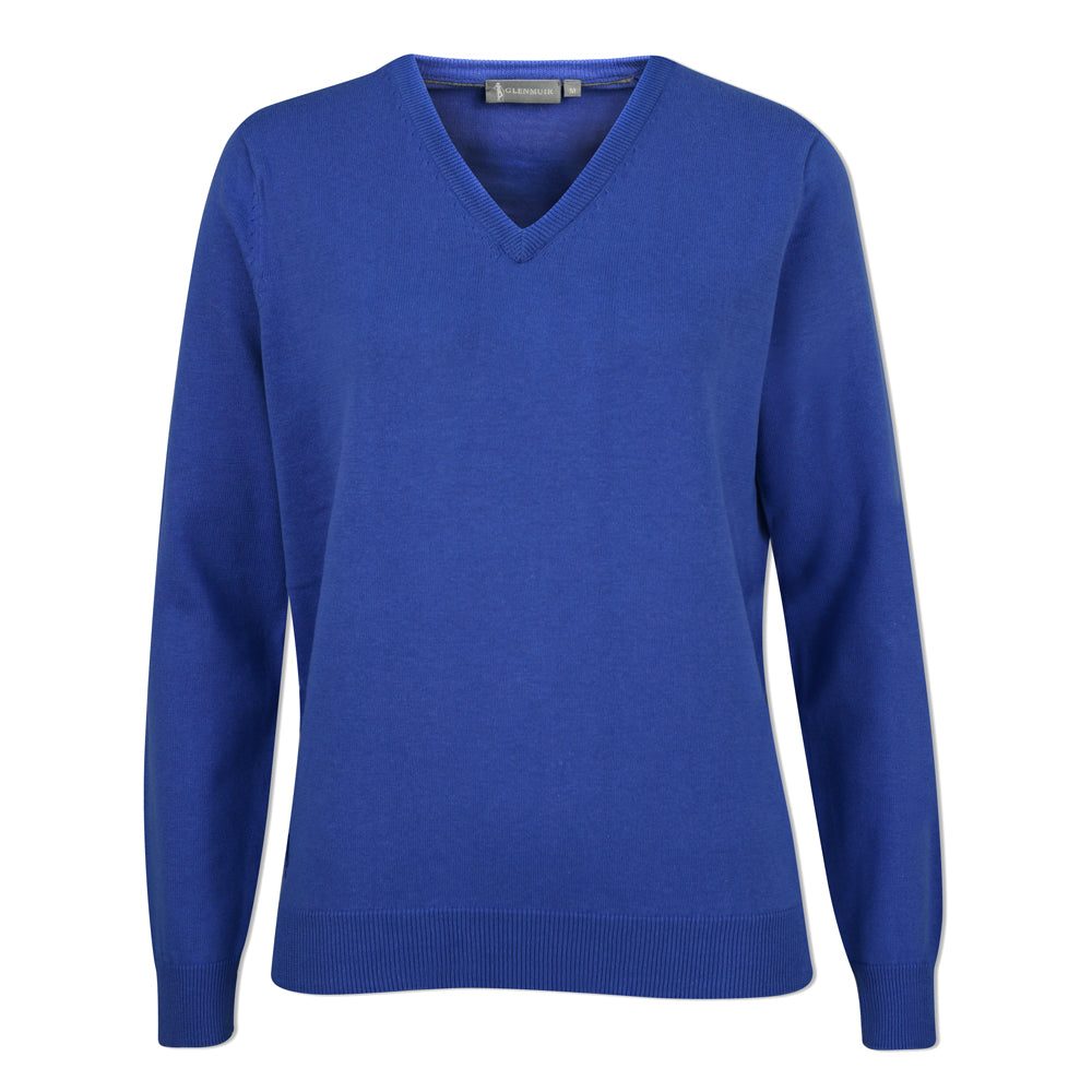 Glenmuir Ladies 100% Cotton V-Neck Sweater in Tahiti Blue