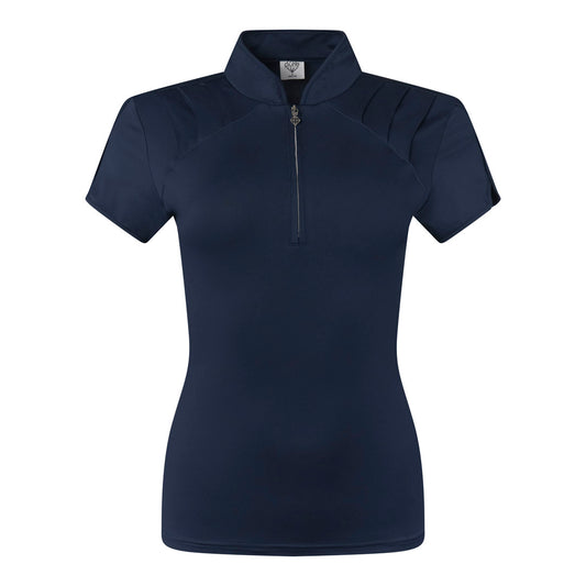 Pure Ladies Cap Sleeve Polo Shirt With Shoulder Vent Detail in Navy