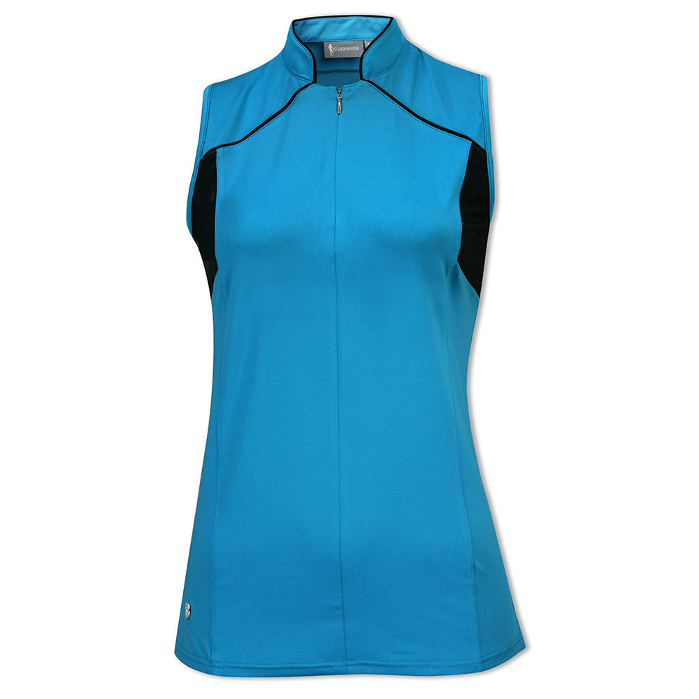 Glenmuir Ladies Cobalt & Black Zip-Neck Sleeveless Polo with UPF50