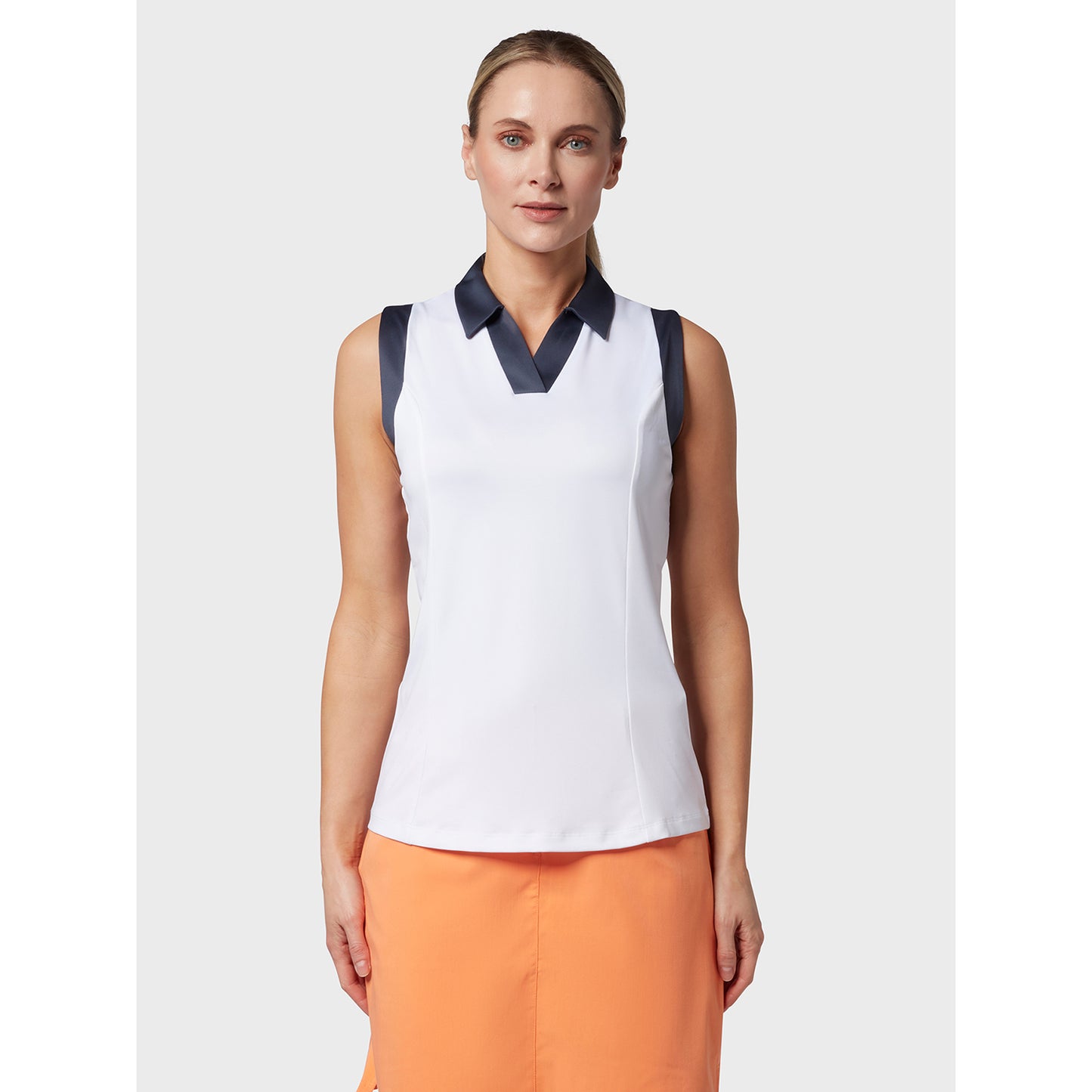 Callaway Ladies Sleeveless Colour Block Polo Shirt in Brilliant White