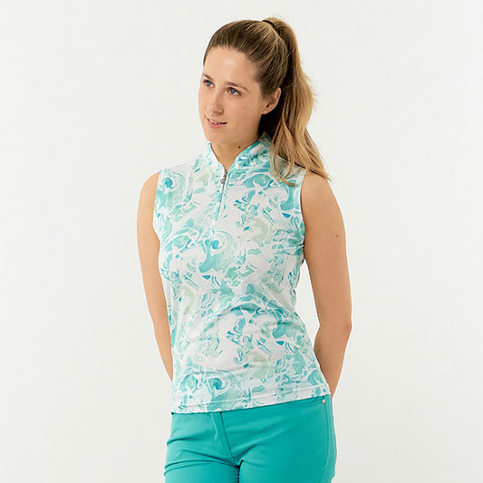 Pure Ladies Marble Print Sleeveless Golf Polo Shirt
