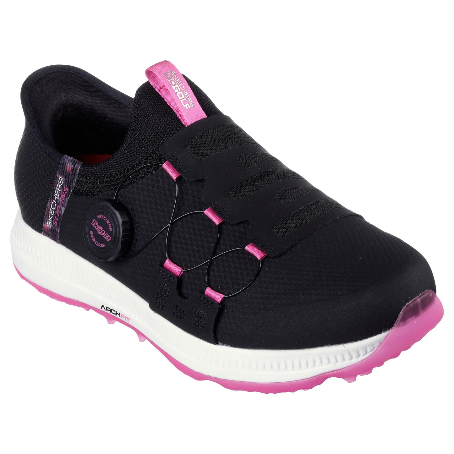Skechers Ladies GO GOLF Elite 5 - Slip in waterproof shoe in Black and Pink