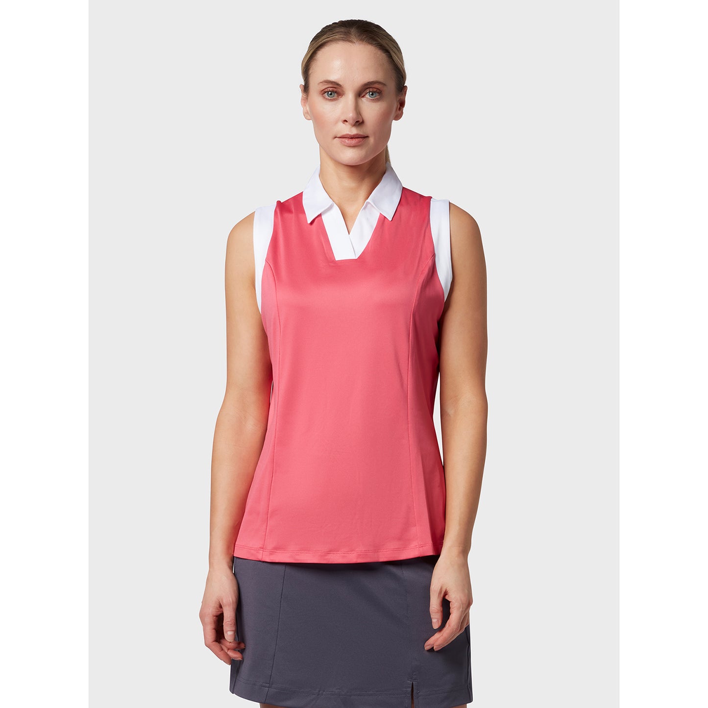 Callaway Ladies Sleeveless Colour Block Polo Shirt in Fruit Dove