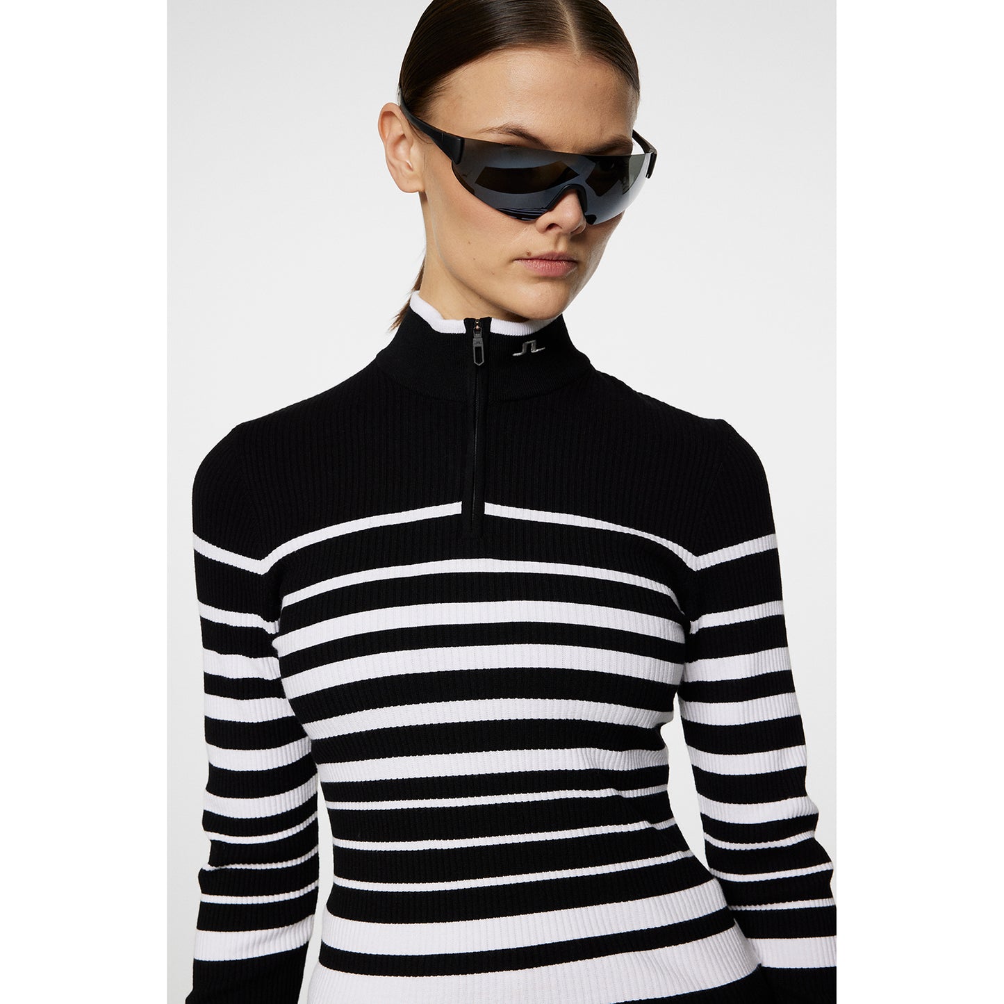 J Lindeberg Ladies Ribbed Quarter-Zip Sweater with Stripes