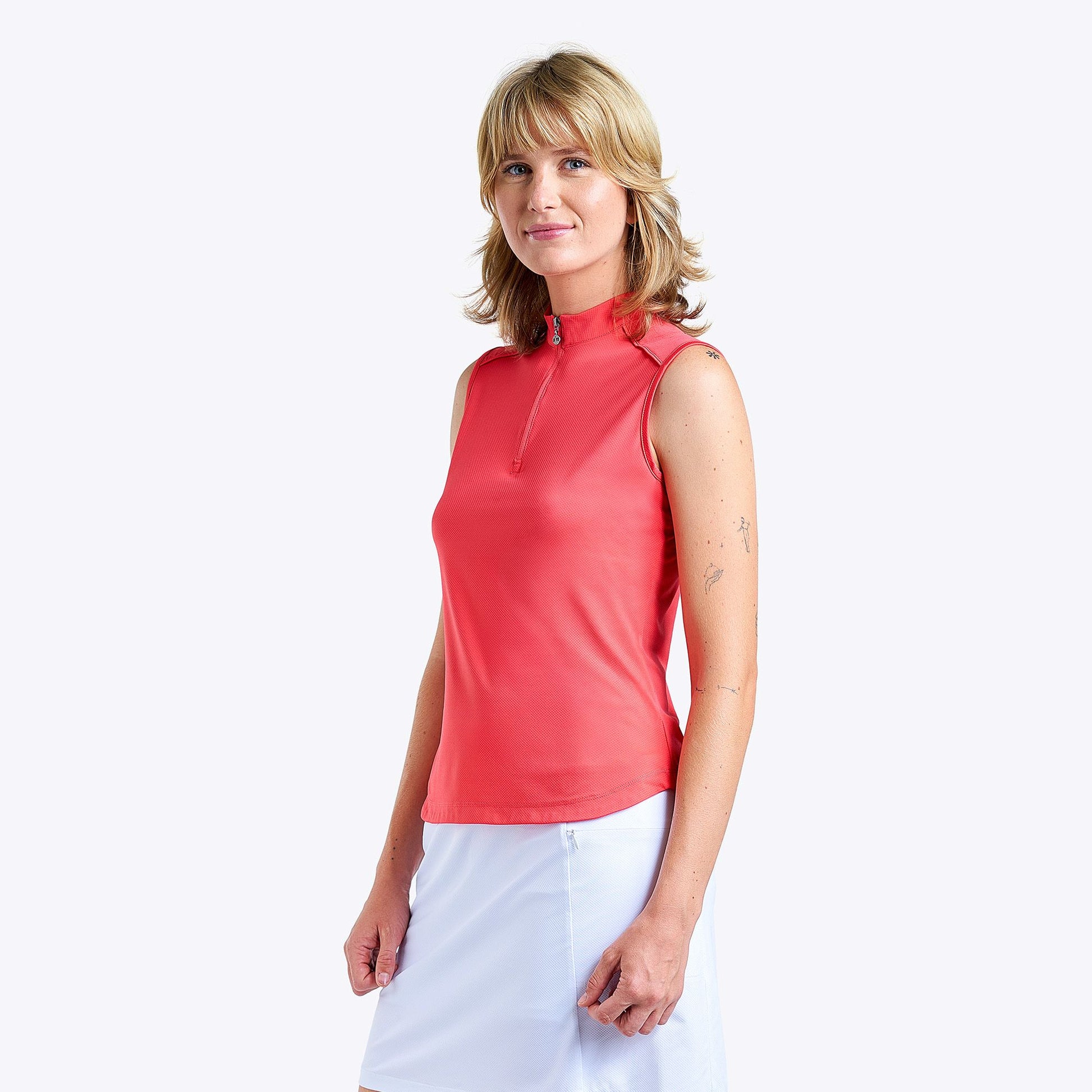 Nivo Ladies Sleeveless Polo with UPF50 in Papaya red