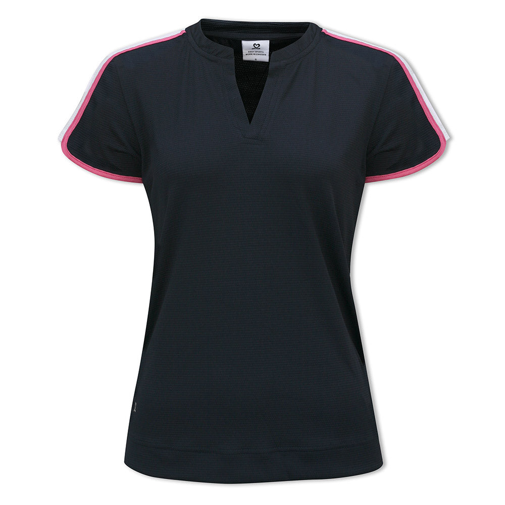 Daily Sports Open V-Neck Cap Sleeve Polo Golf Shirt In Navy