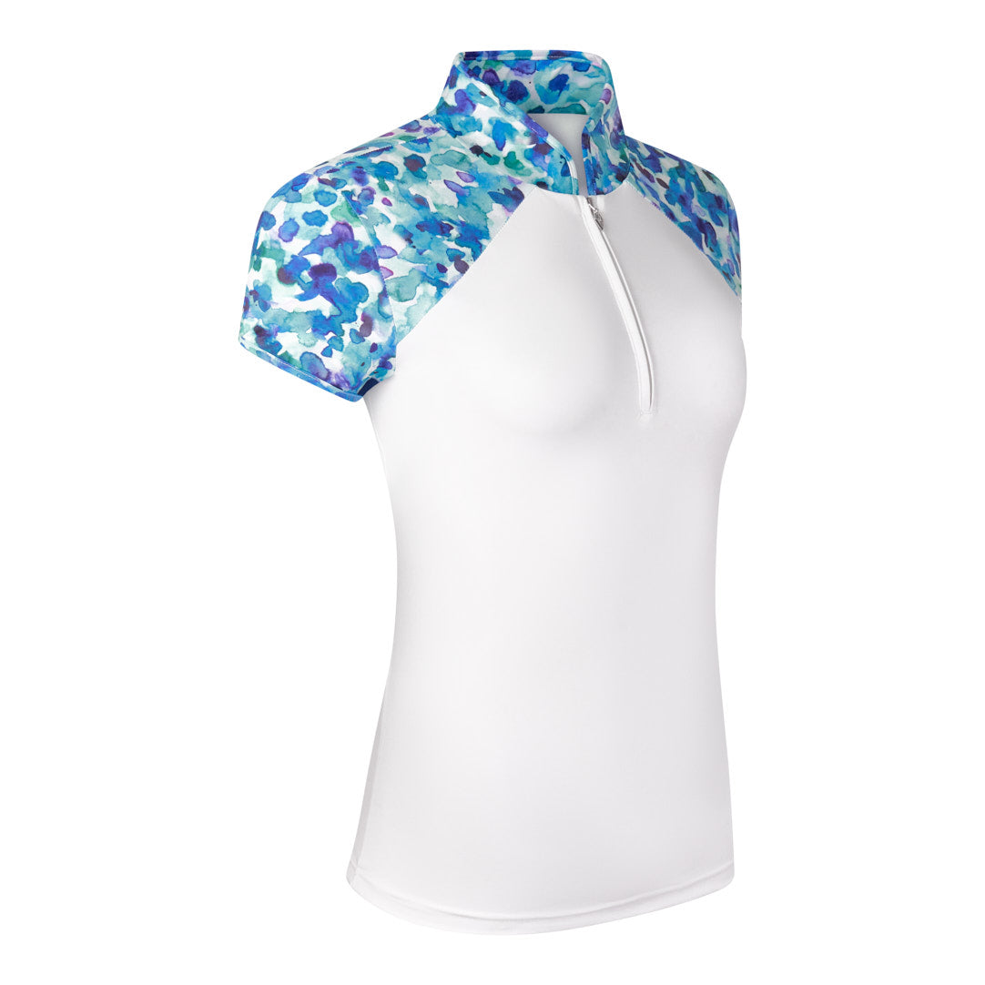 Pure Golf Dappled Ocean Cap Sleeve Zip Neck Top