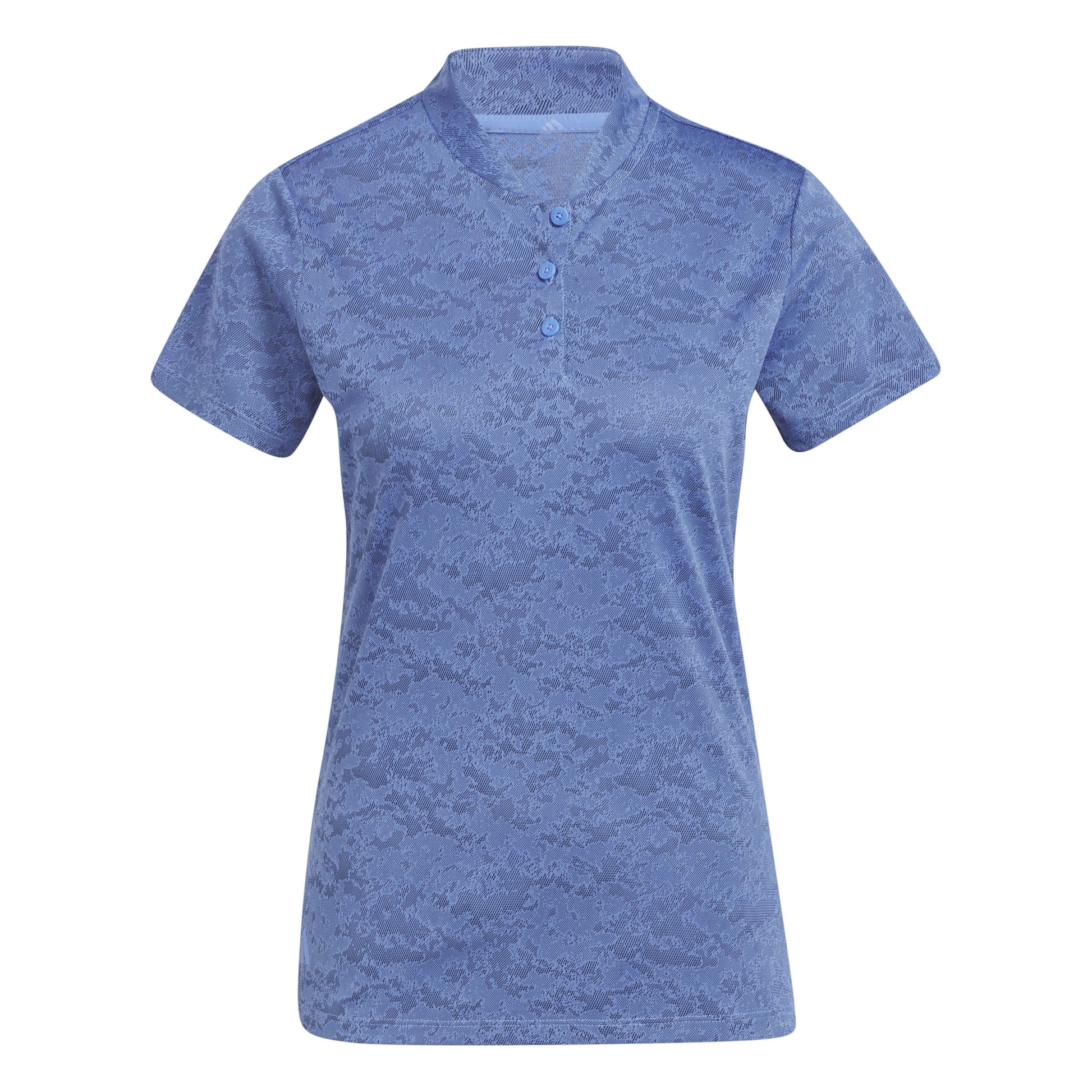 adidas Ladies Short Sleeve Golf Polo with Jacquard Lace Print in Blue Fusion