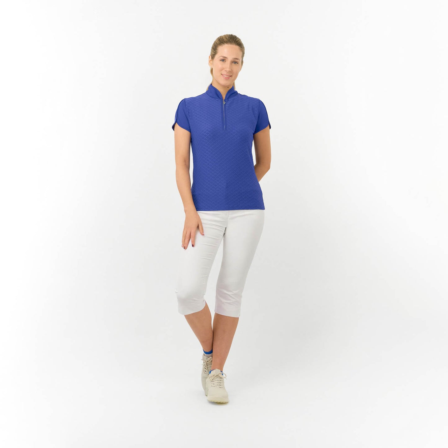 Pure Golf Ladies Cap Sleeve Polo with Wave Print