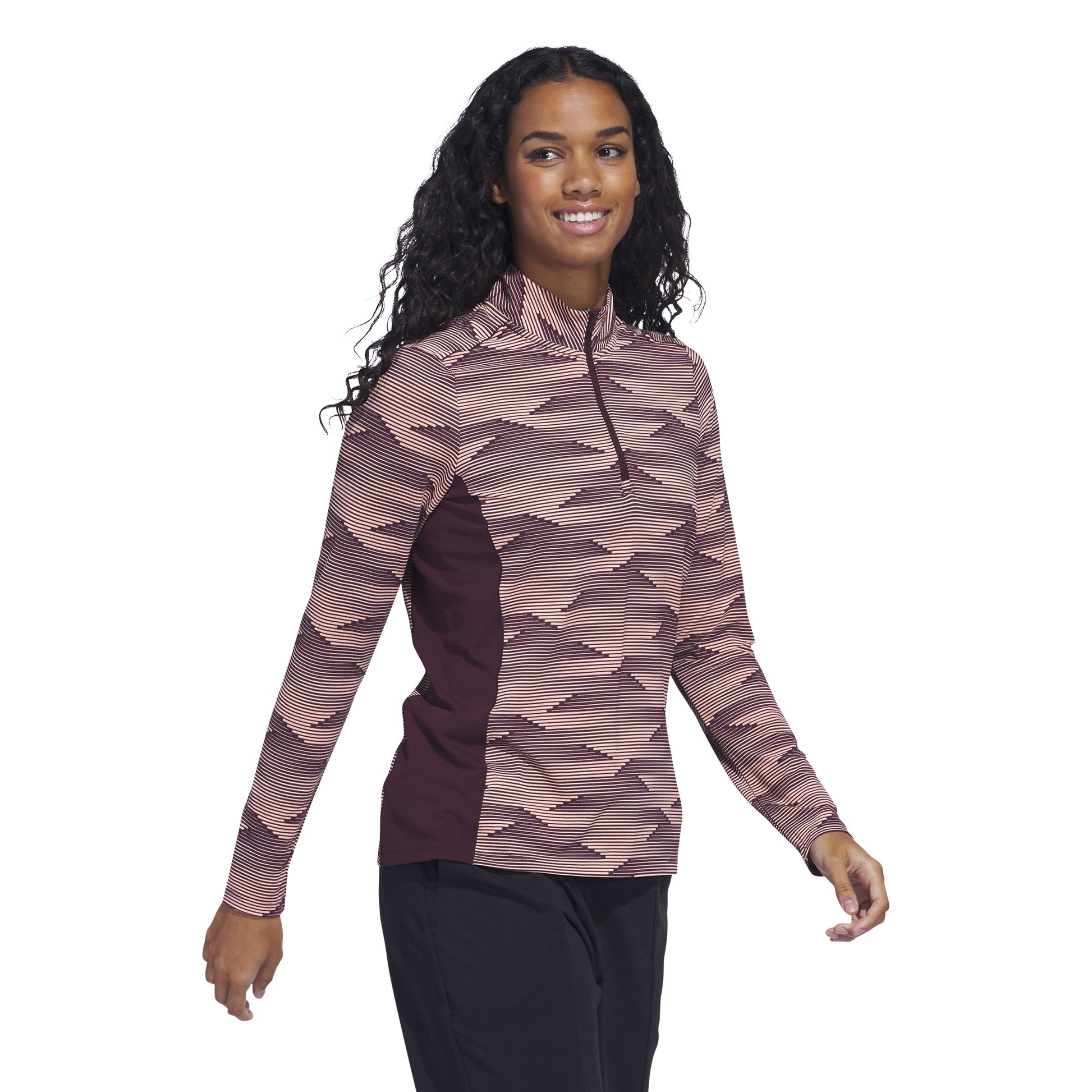 adidas Golf Women's Zip-Neck Top with Abstract Linear Print