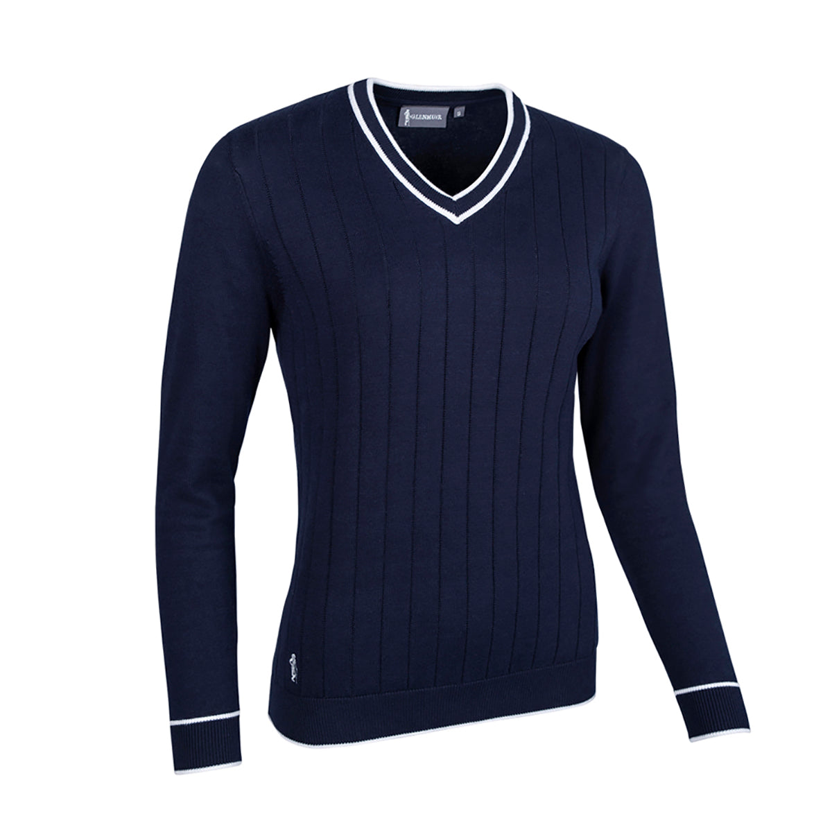 Glenmuir Ladies Navy Sweater with Flattering Ribbed Detailing