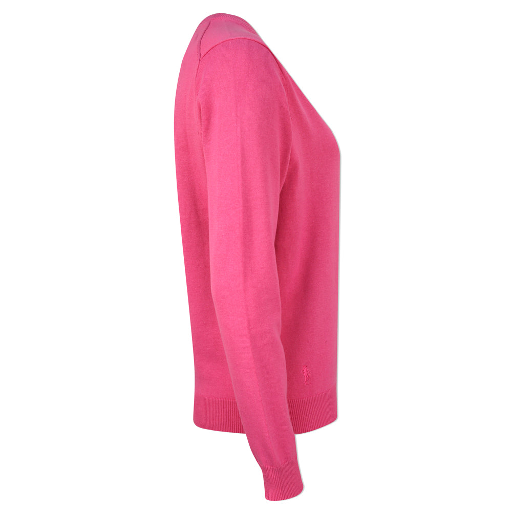 Glenmuir Ladies 100% Cotton V-Neck Sweater in Hot Pink