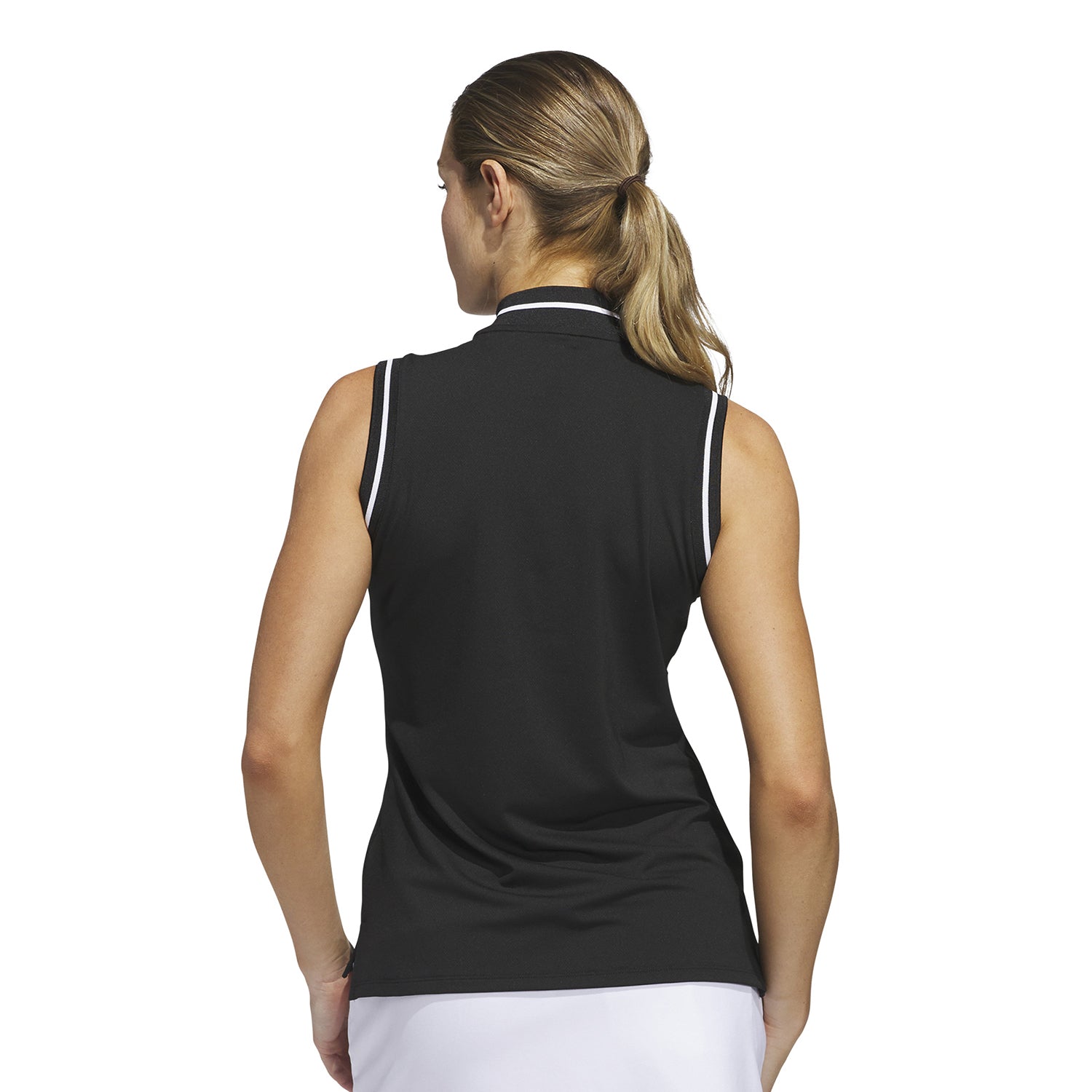 adidas Golf Ladies Black Zip-Neck Polo with Contrast Stripe Detailing