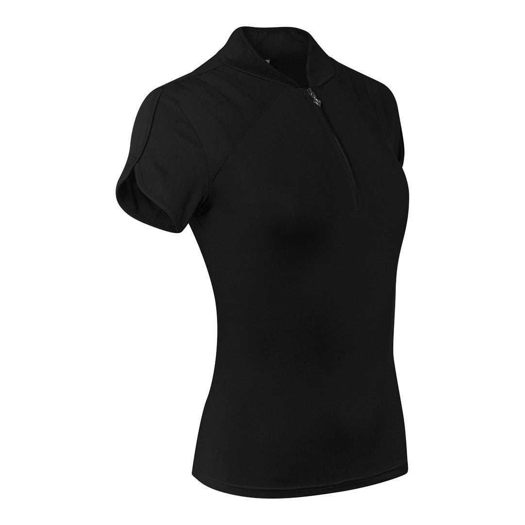 Pure Ladies Cap Sleeve Polo Shirt With Shoulder Vent Detail in Black