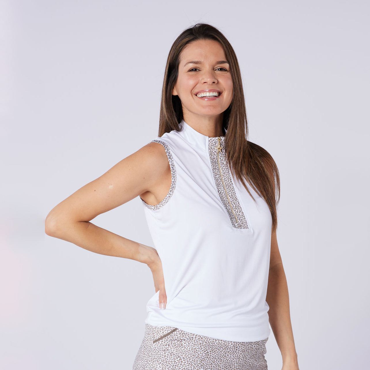 Swing Out Sister Ladies Zip-Neck Sleeveless Polo - Last One Small Only Left