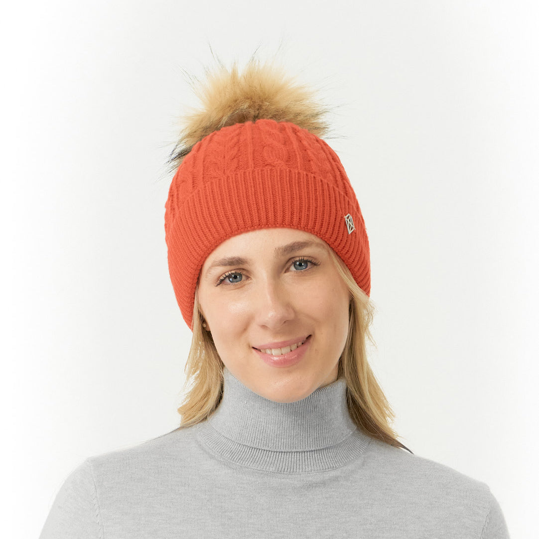 Pure Golf Ladies Lined Waterproof Bobble Hat with Cable Knit Design