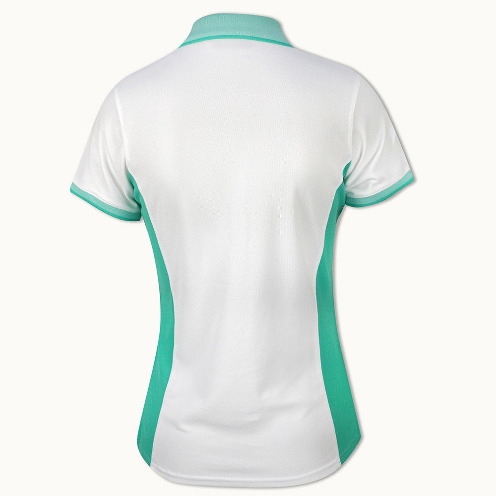 Glenmuir Ladies Short Sleeve Polo with Birdseye Rib Collar in White/Marine Green