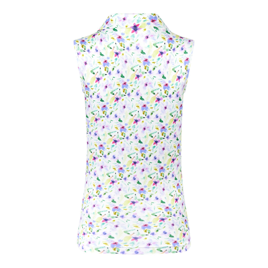 Pure Golf Open V-Neck Sleeveless Polo in Ethereal Bouquet Print