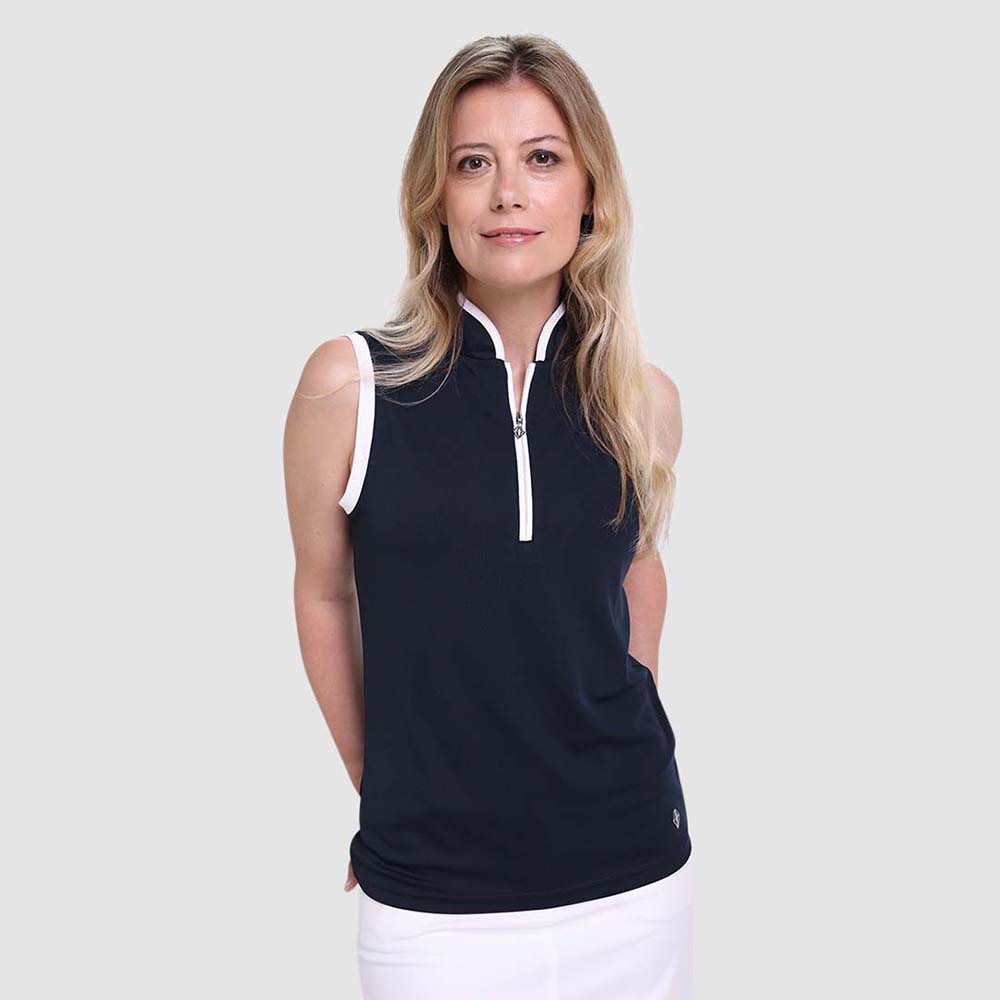 Pure Golf Ladies Sleeveless Mandarin Polo Shirt in Navy