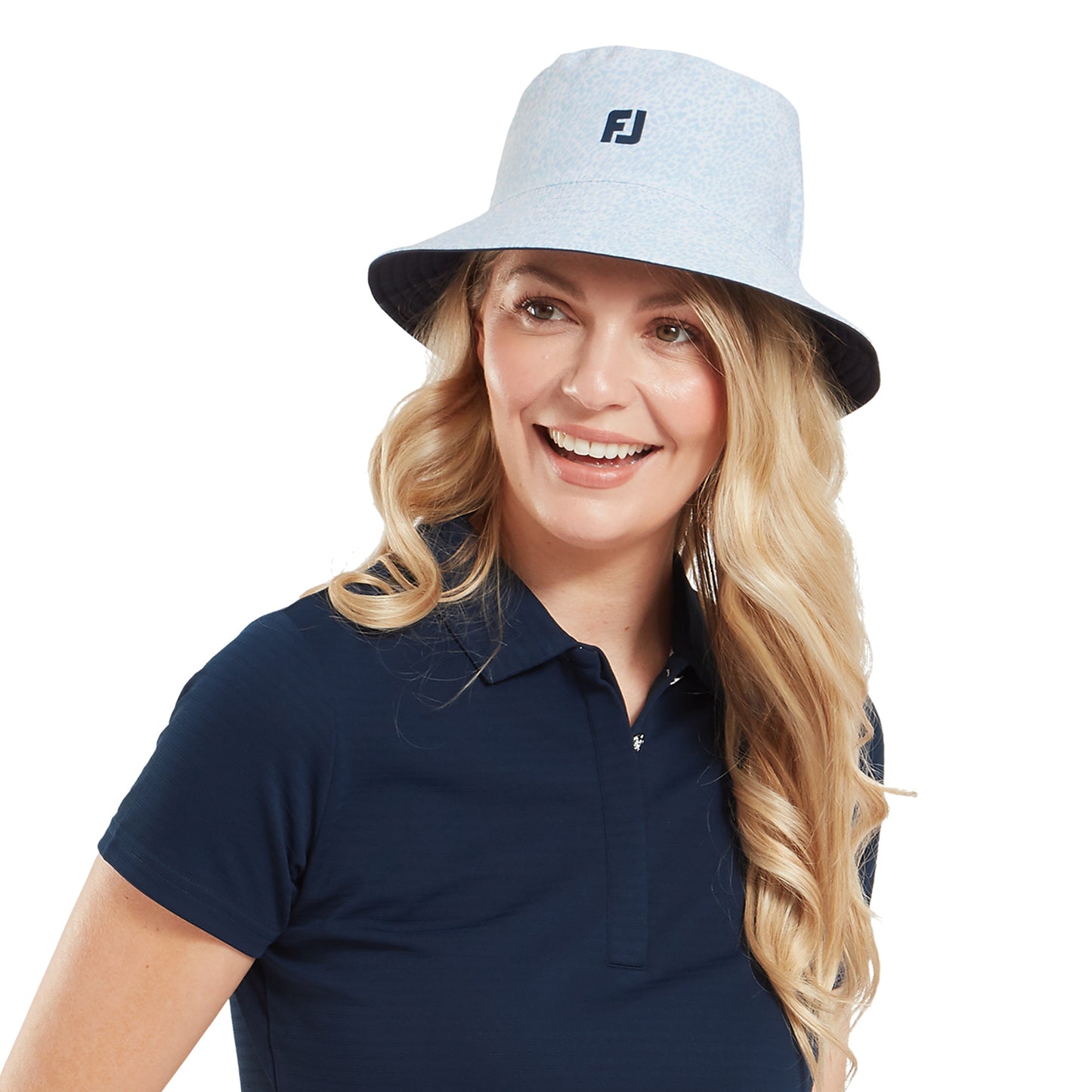 FootJoy Women's Reversible Bucket Hat in Navy & Animal Print