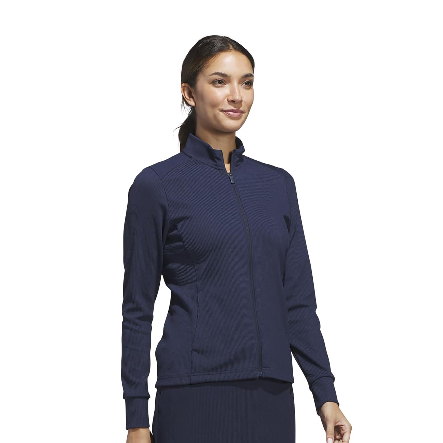 adidas Golf Ladies Navy Full-Zip Textured Jacket - Lightweight Layering for Everyday Wear & On-Course Comfort