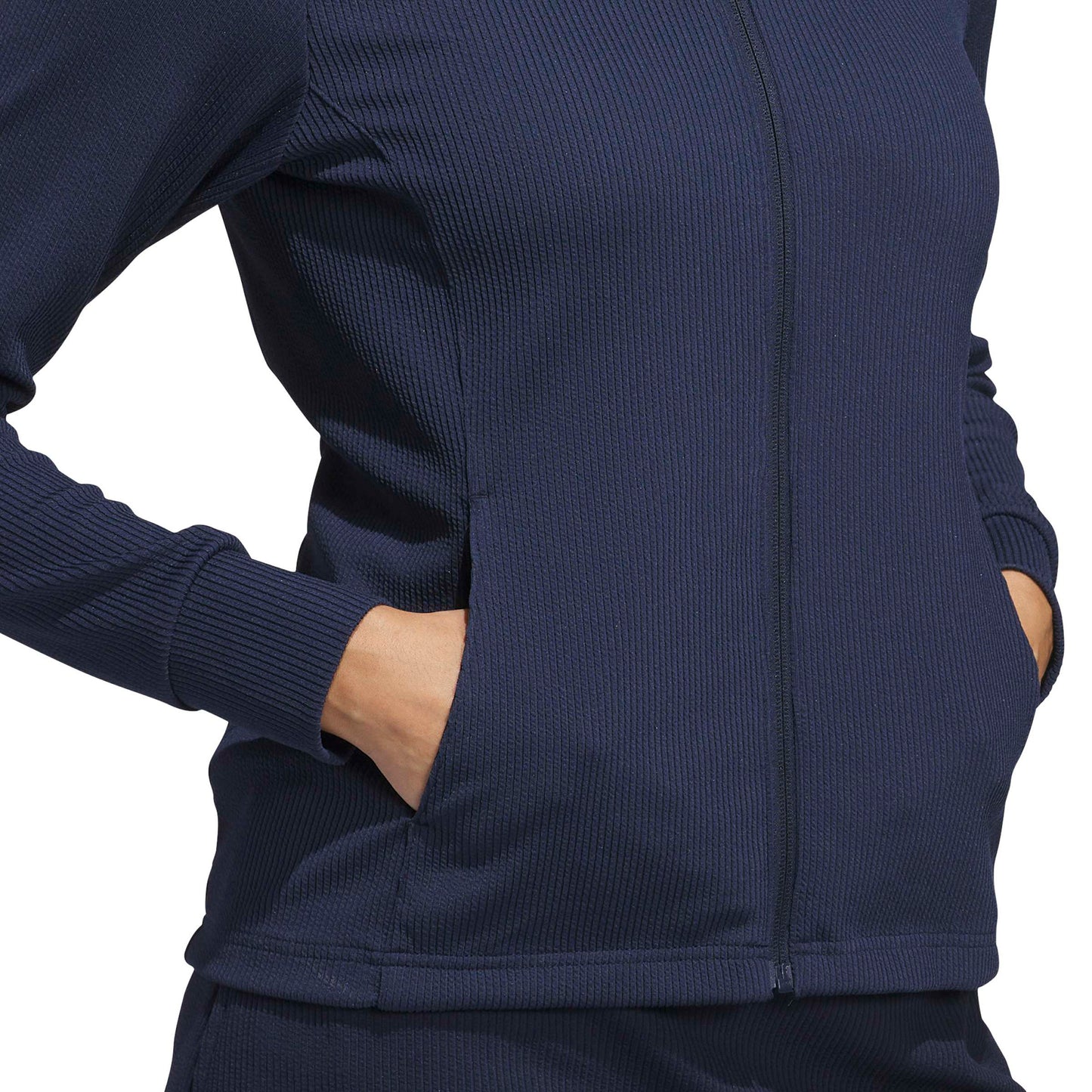 adidas Golf Ladies Navy Full-Zip Textured Jacket - Lightweight Layering for Everyday Wear & On-Course Comfort