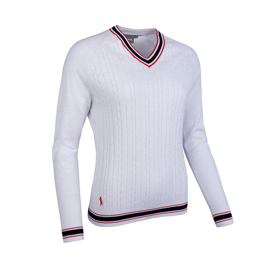 Glenmuir Ladies Cable Knit Sweater with Contrast Trim