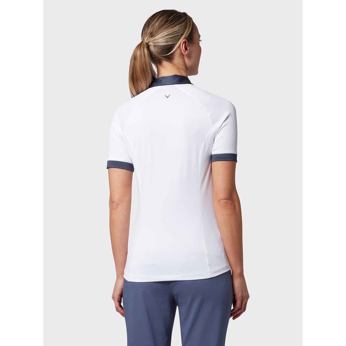 Callaway Ladies Short Sleeve Colour Block Polo Shirt in White & Navy