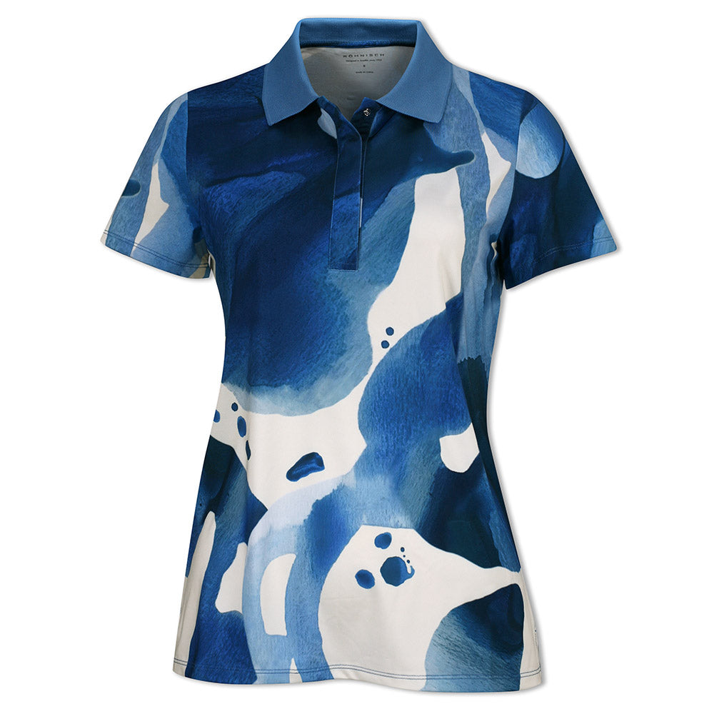 Rohnisch Women's Short Sleeve Golf Polo with Abstract Watercolour Print