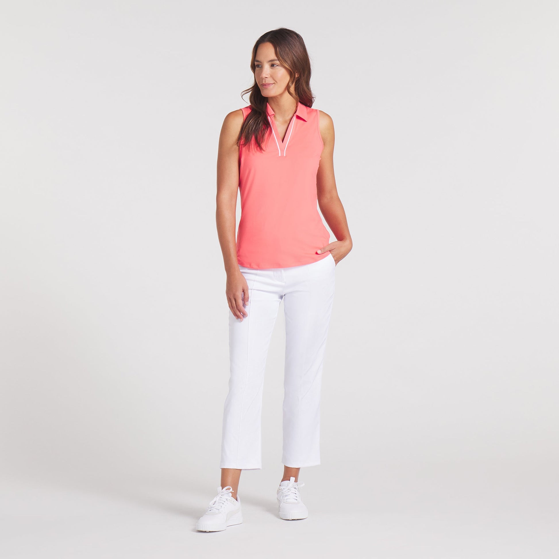 Puma Golf Ladies Sleeveless Polo with Piped V-neck