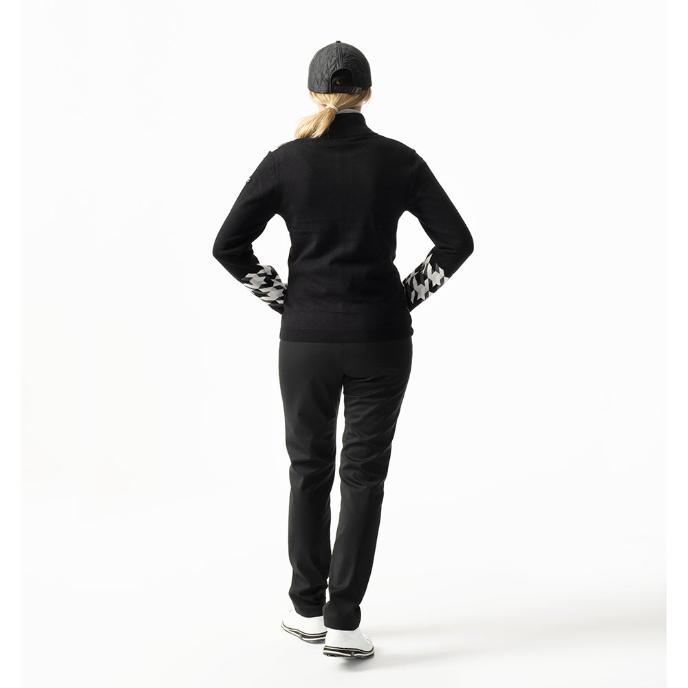 Daily Sports Ladies Hound Tooth Zip-Up Cardigan in Black