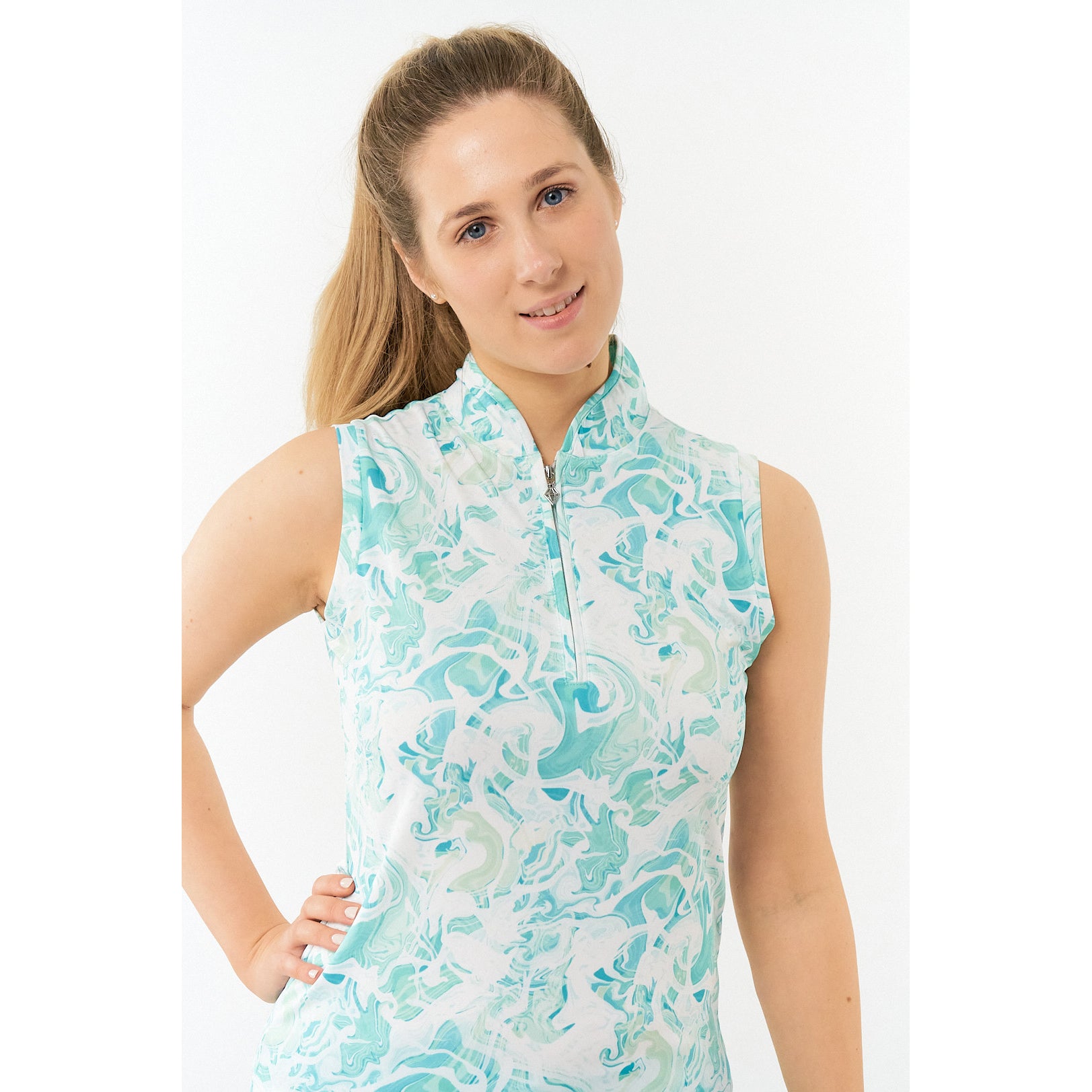 Pure Ladies Marble Print Sleeveless Golf Polo Shirt