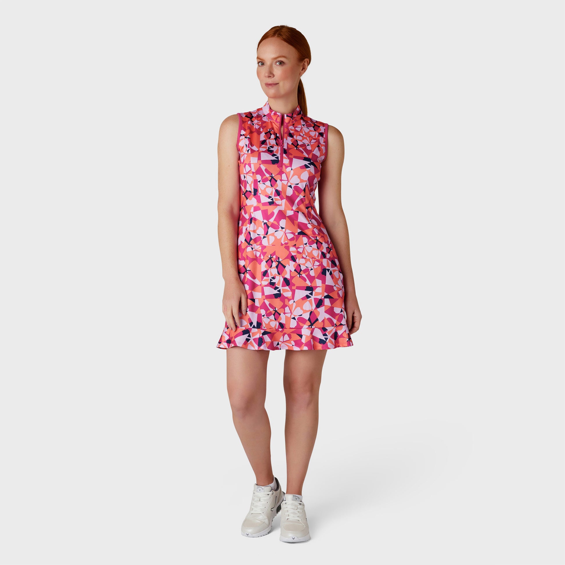 Callaway Ladies Geometric Floral Print Golf Dress with Fluted Hem