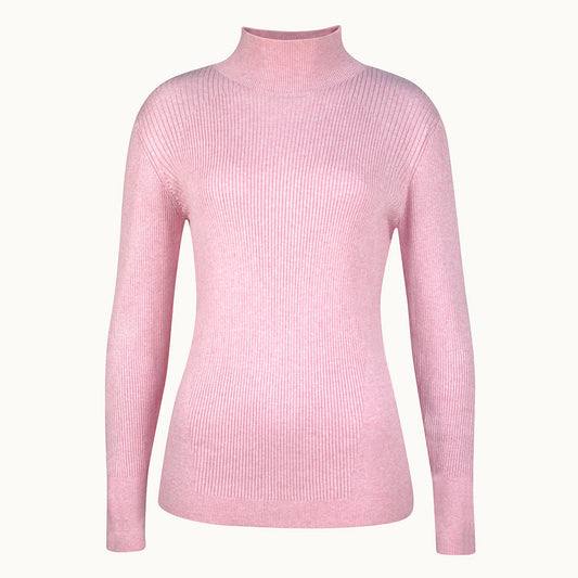 Callaway Ladies High Mock Neck Ribbed Sweater in Pink Nectar Heather