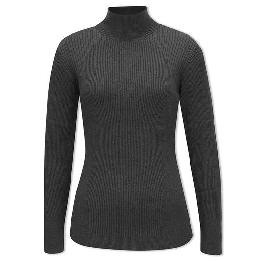 Callaway Ladies High Mock Neck Ribbed Sweater in Charcoal Grey Heather