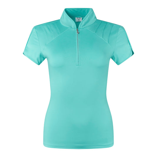 Pure Ladies Cap Sleeve Polo Shirt With Shoulder Vent Detail in Ocean Blue